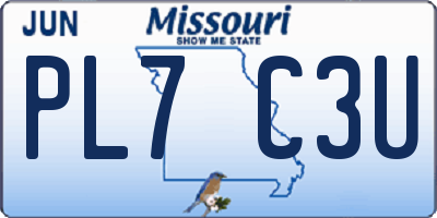 MO license plate PL7C3U