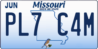 MO license plate PL7C4M