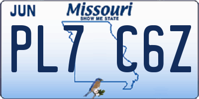 MO license plate PL7C6Z