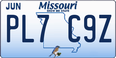 MO license plate PL7C9Z