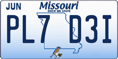 MO license plate PL7D3I