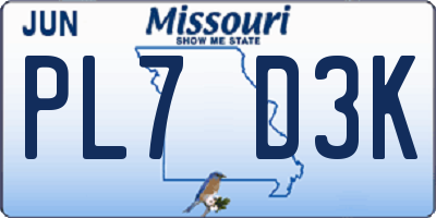 MO license plate PL7D3K