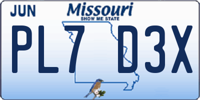MO license plate PL7D3X