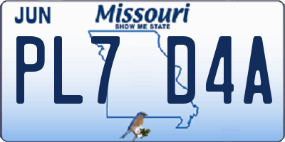 MO license plate PL7D4A