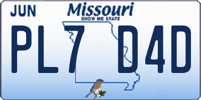 MO license plate PL7D4D