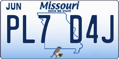 MO license plate PL7D4J
