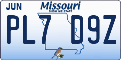 MO license plate PL7D9Z