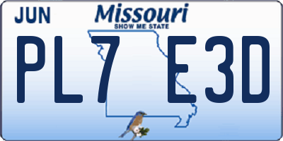 MO license plate PL7E3D