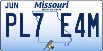 MO license plate PL7E4M