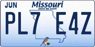 MO license plate PL7E4Z