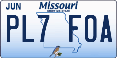 MO license plate PL7F0A
