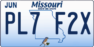 MO license plate PL7F2X