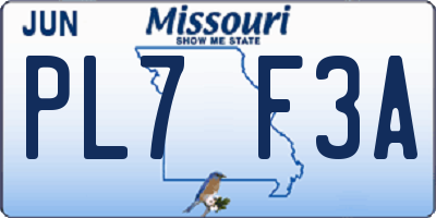 MO license plate PL7F3A