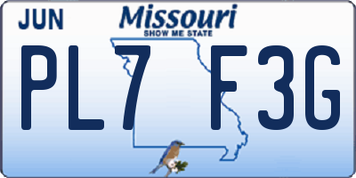 MO license plate PL7F3G