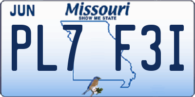 MO license plate PL7F3I