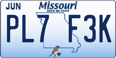 MO license plate PL7F3K
