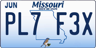 MO license plate PL7F3X