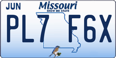 MO license plate PL7F6X