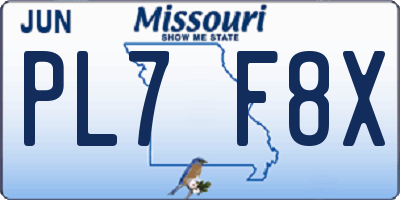 MO license plate PL7F8X