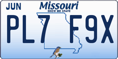 MO license plate PL7F9X