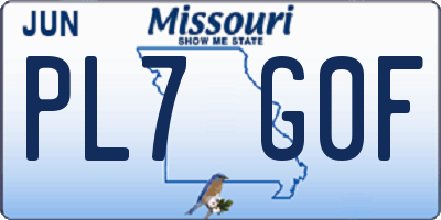 MO license plate PL7G0F