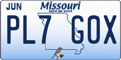 MO license plate PL7G0X