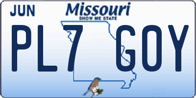 MO license plate PL7G0Y