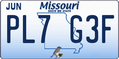 MO license plate PL7G3F