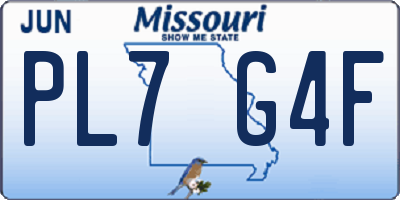 MO license plate PL7G4F