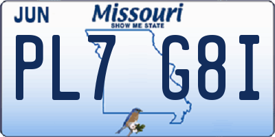 MO license plate PL7G8I