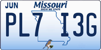 MO license plate PL7I3G