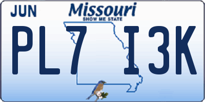 MO license plate PL7I3K
