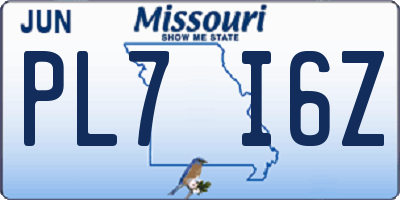 MO license plate PL7I6Z