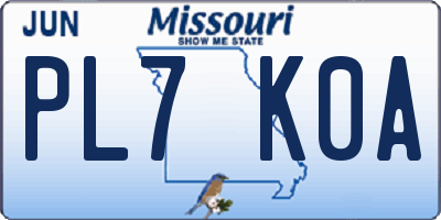 MO license plate PL7K0A