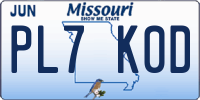 MO license plate PL7K0D
