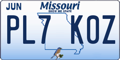 MO license plate PL7K0Z