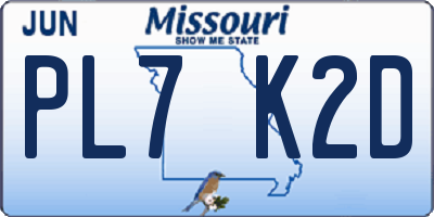 MO license plate PL7K2D