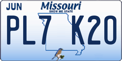MO license plate PL7K2O