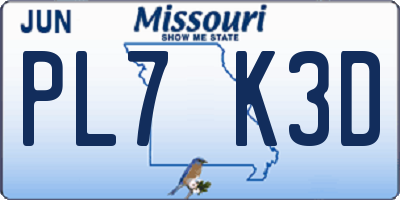 MO license plate PL7K3D