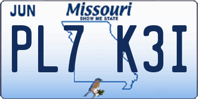 MO license plate PL7K3I