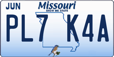 MO license plate PL7K4A