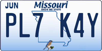MO license plate PL7K4Y