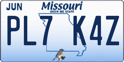 MO license plate PL7K4Z