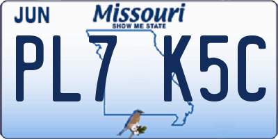 MO license plate PL7K5C