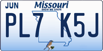 MO license plate PL7K5J