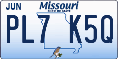 MO license plate PL7K5Q