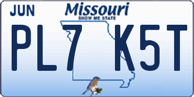 MO license plate PL7K5T