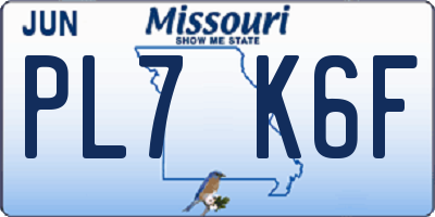 MO license plate PL7K6F