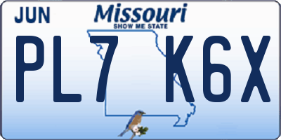 MO license plate PL7K6X