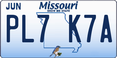 MO license plate PL7K7A